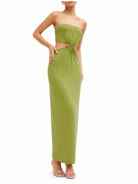 Reformation Amaia Knit Dress Avocado Green Large Strapless Cutout NWT